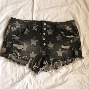 high rise denim distressed denim shorts